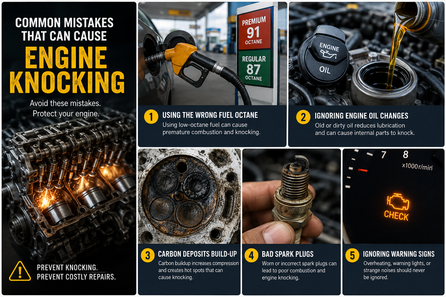 12 Common Mistakes That Can Cause Engine Knocking — And How to Prevent It.